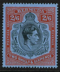 BERMUDA 1938 KG VI 2/6 BLACK AND RED/grey-blue PERF 14 FINE MOUNTED MINT SG 117 - Picture 1 of 2