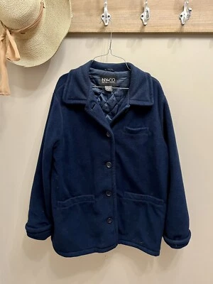 NY & CO NEW YORK & CO NAVY BLUE  JACKET Quilt Lined Fleece Pockets Button-up Med - Image 1 of 4