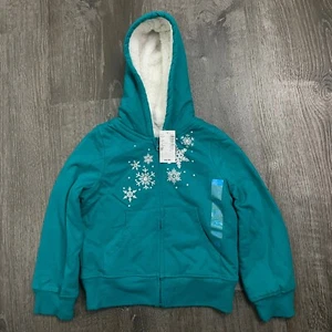 NWT Childrens Place Girls Hooded Sweater Fleece Lined Teal Zip Winter Size XS 4 - Picture 1 of 4