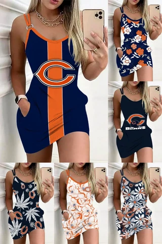 Chicago Bears Womens Bodycon Slip Dress Casual Deep Neck Beach Short Dress Gifts Cover