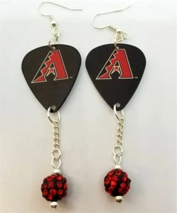 MLB Arizona Diamondbacks Guitar Pick Earrings with Red and Black Pave Beads - Picture 1 of 4