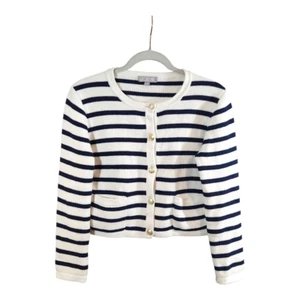 J. Chaqueta cárdigan suéter Crew de algodón a rayas para dama dinero antiguo preppy para mujer XS - Imagen 1 de 10