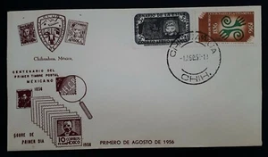 1956 Mexico Centenary of Postage Stamps FDC ties 2 stamps canc Chihuahua - Picture 1 of 2