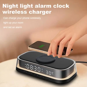 Wireless Charger LED Thermometer Digital Alarm Clock For iPhone 16 Samsung S25 - Picture 1 of 20