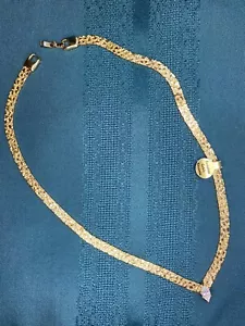 New Gold Tone V Shaped Necklace Nugget Link Chain 18" w/Marquise Cubic Zirconia - Picture 1 of 19