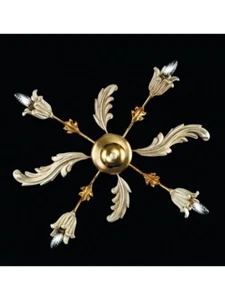 LAMPADA DA SOFFITTO IN LEGNO AVORIO E FOGLIA ORO ANTICO - Picture 1 of 1