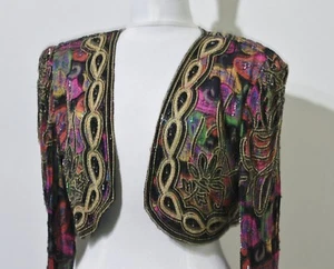 Giacca bolero Jasdee vintage con perline manica lunga fatta a mano e stampa a mano stile 2002 - Foto 1 di 3