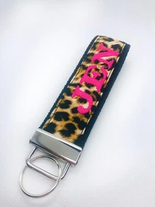 monogram cheetah print wristlet key fob, black, personalized, birthday gift - Picture 1 of 6