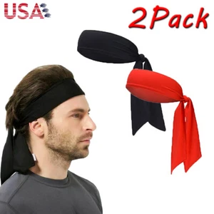 2 Stück Krawatten Stirnband Ninja Bandana Haarband Sport Schweißband Head Wrap für Unisex - Bild 1 von 9