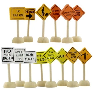 Toy Wooden Road Construction Traffic Sign Set Street Signs Small Toy Cars and... - Picture 1 of 9