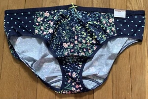 Plus Sz 22/24 Lane Bryant Cacique Hipster Cotton Panty Navy Blue Pink Flower Dot - Picture 1 of 6