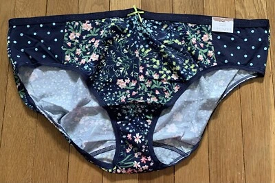 Plus Sz 22/24 Lane Bryant Cacique Hipster Cotton Panty Navy Blue Pink Flower Dot - Image 1 of 4