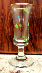 St. Patrick's Day sherry/cordial glass, 3", gold rim, shamrocks - Picture 1 of 2