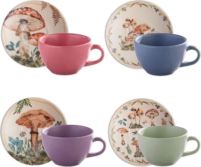 Juego de tazas y platillos de té Corona, 8 piezas 8 piezas servicio para 4, hongos  Foto 1 de 4