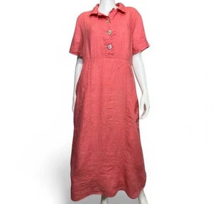 FLAX Linen Dress Medium Long Pink Shapely 40's Vintage Style Pullover Maxi M - Picture 1 of 8