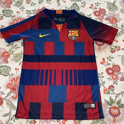 耐克 FC 巴塞罗那 2018 足球球衣红色蓝色青少年儿童 XS 正品 Dri-Fit  — 第 1/4 张图片