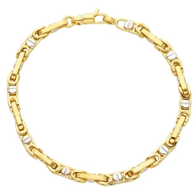 18k yellow white gold bracelet 4.5mm rounded oval byzantine central button 8.3" - Image 1 of 4