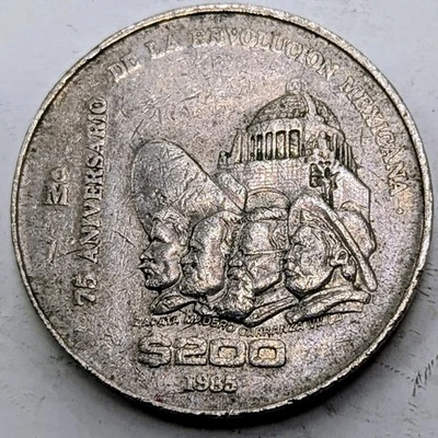 Mexico 1985 200 Pesos 75 Revolution Anniversary Coin Copper Nickel  - Image 1 of 2
