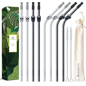 Reusable Metal Straws with Silicone Tips, 4 Straight + 4 Bent 10.5'' Long Sta... - Picture 1 of 9