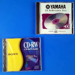 2 pc Lot Sony & Yamaha CD-RW Discs 650MB 74 Minutes Full Size Jewel Case Disc - Picture 1 of 6