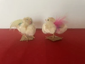 Vintage Easter Cotton Chenille Chicks With Wire Feet - Picture 1 of 9