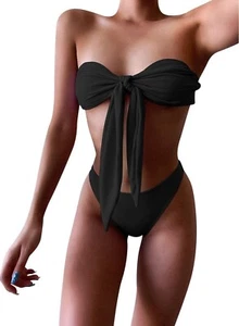 Conjunto de bikini para mujer sin tirantes - Tela de algodón/malla - NEGRO - 2XL - NUEVO - Imagen 1 de 5
