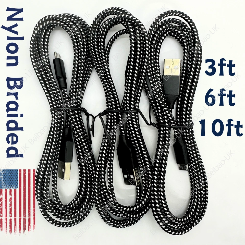 3/6/10ft Micro USB Data Sync Charger Charging Cable Cord for Android Samsung LG - Image 1 of 4