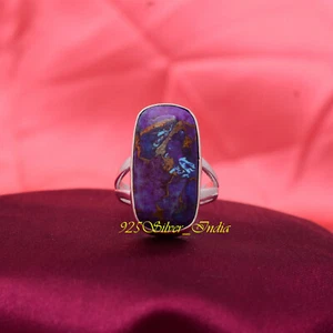Thanksgiving Purple Copper Turquoise Gemstone 925 Sterling Silver Ring All Size - Picture 1 of 6