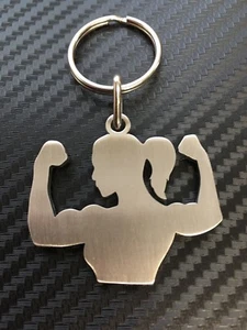 MUSCLE WOMAN Bodybuilder Gym Weight Training Keyring Keychain - Picture 1 of 2