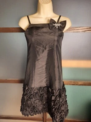 Tip Top Girls Dress Formal Pageant Holidays Sz 10 Black Rosettes  - Image 1 of 4