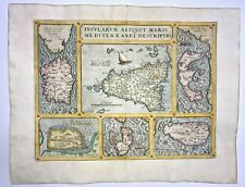 SICILY MALTA SARDINIA CORFU  1579 ABRAHAM ORTELIUS UNUSUAL LARGE ANTIQUE MAP
