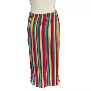 Bb Dakota striped maxi skirt pink yellow side slit stretchy women small colorful - Picture 1 of 5