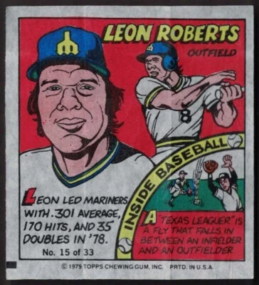 1979 Topps Bazooka MLB Bubble Gum Player Portraits #15 LEON ROBERTS Seattle - Image 1 of 2