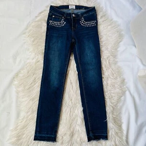 Hudson Pants Jeans Girls 12 Denim Bling Adeline Embellished Skinny Raw Hem Dark - Picture 1 of 9