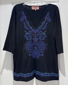 🪻Beautiful Johnny Was 1X Embroidered Cotton Tunic Top EUC - Picture 1 of 4