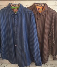 Robert Graham 2 Striped Blue Orange Paisley Flip Cuff Shirt Mens Size 2XL *READ