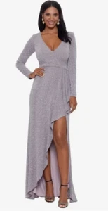 Betsy & Adam Size: 14 Long Sleeve Glitter Knit Gown Maxi Dress Holiday - Picture 1 of 4