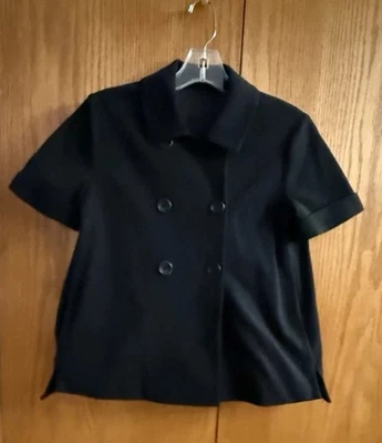 Jaqueta Peacoat THEORY Wms Cropped Tamanho P Preta Mistura de Algodão Manga Curta LEIA - Imagem 1 de 4