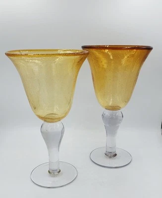 2 ARTLAND IRIS Amber Brown Gold Water Wine Goblets Glasses HAND CRAFTED 14oz 8” - Image 1 of 4