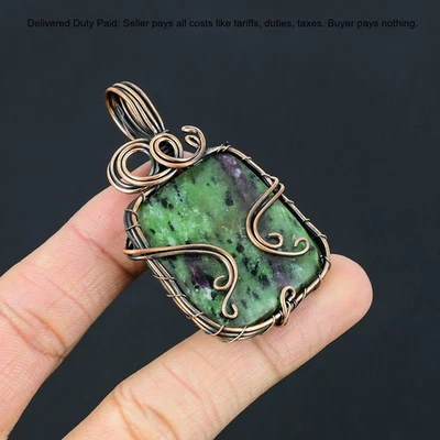 Venta de Navidad Rubí Zosite Piedra Cobre Artesanal Esposa Alambre Envuelto Colgante Étnico Foto 1 de 4