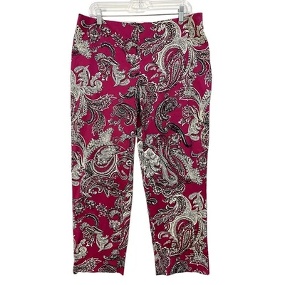 Pantalones Talbots Para Mujer Petite 14 Rosa Fucsia Paisley Estampado Arte Contempo Delgados Foto 1 de 4