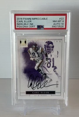 2016 Impeccable Indelible Ink #22 Carl Eller On Card Auto 03/15 PSA 8/10 Nm-Mt - Image 1 of 2
