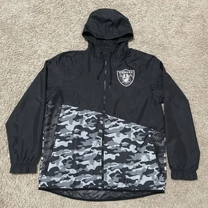 Las Vegas Raiders Jacket Mens Large Black Camo Russell Mesh Hoodie Windbreaker - Picture 1 of 8