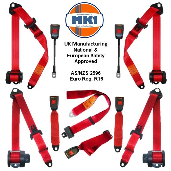 Volkswagen Käfer 1600 Gt Komplettset Vorne & Hinten Rot Automatisch Sitzgurt Set - Bild 1 von 1