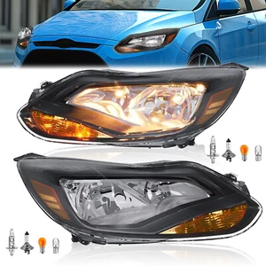 For Ford Focus 2012 2013 2014 Headlights Assembly Left Right Side Black W/Bulbs - Picture 1 of 24