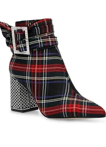 Betsey Johnson Milburn Buckle Dress Booties Red Multi Size 8 - Picture 1 of 3