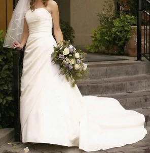 Davids Bridal St Tropez Size 8 Wedding Dress Strapless A-Line Train Champagne - Picture 1 of 12