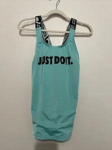 Girls Nike Just Do It Blue Black Strappy Tank Top - Size Medium 10/12 - Picture 1 of 4