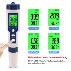 Water Quality Tester 5 In 1 TDS/EC/PH/Salinity/Temperatur Meter Digital Pen - Picture 1 of 11