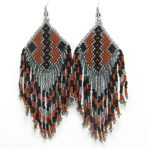 NEW HANDCRAFTED BROWN BLACK GREY EARRINGS BEADED FASHION JEWELRY E17/25 - Picture 1 of 1